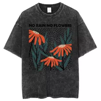 Женская футболка с цветочным принтом и принтом «дождь», свободный покрой, джинсовая парная футболка с коротким рукавом, уличный стиль, модные дизайнерские футболки S