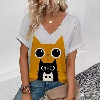 Женская футболка с цветочным принтом и принтом роз, базовые топы с V-образным вырезом, футболка с коротким рукавом XS-8XL/3D-печать S