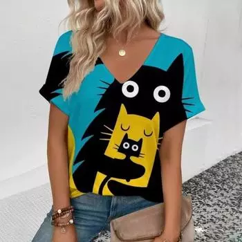 Женская футболка с цветочным принтом и принтом Chrysanth Floral, базовые топы с V-образным вырезом, футболка с коротким рукавом XS-8XL/3D-печать S