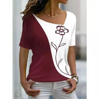 Женская футболка с цветочным принтом и принтом роз, базовые топы с V-образным вырезом, футболка с коротким рукавом XS-8XL/3D-печать S