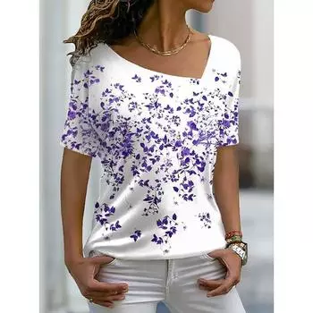 Женская футболка с цветочным принтом и рисунком роз, базовый топ с V-образным вырезом и коротким рукавом, XS-8XL/3D-печать S
