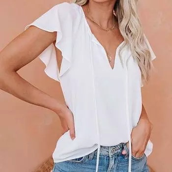 Женская футболка с цветочным принтом и V-образным вырезом с рюшами и коротким рукавом, уличная одежда XL