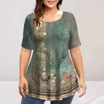 Женская футболка с цветочным принтом, круглым вырезом, короткими рукавами, плюс размер, 3D Digital L красный