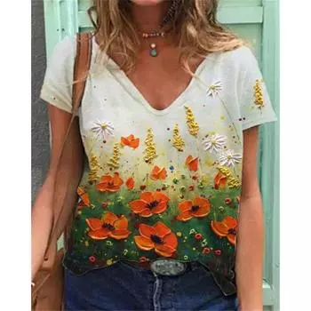 Женская футболка с цветочным принтом, летняя женская новая мода с 3D-принтом S