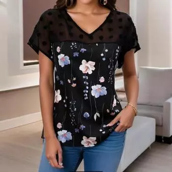 Женская футболка с цветочным принтом на каждый день, белая, с короткими рукавами, модная, с круглым вырезом, летняя футболка S белый