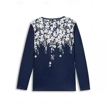 Женская футболка с цветочным принтом, повседневная, выходного дня, базовая, с длинным рукавом, с круглым вырезом, белая, весна-осень S