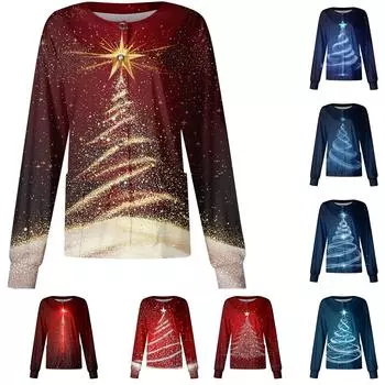 Женская футболка с цветочным принтом, рукавом три четверти, рождественским принтом, воротником на пуговицах, верхняя часть, нижняя часть рубашки XL красный