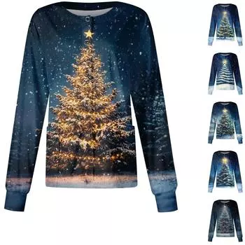 Женская футболка с цветочным принтом, рукавом три четверти, рождественским принтом, воротником на пуговицах, верхняя часть, нижняя часть рубашки L