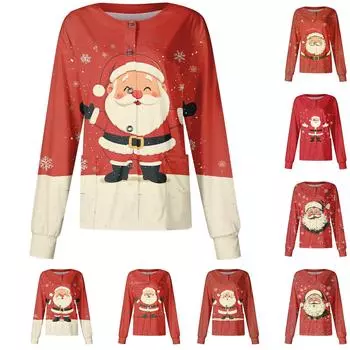 Женская футболка с цветочным принтом, рукавом три четверти, рождественским принтом, воротником на пуговицах, верхняя часть, нижняя часть рубашки L фиолетовый