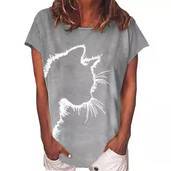 Женская футболка с цветочным принтом в стиле ретро, летняя повседневная свободная футболка с круглым вырезом и короткими рукавами, топ размера, женская футболка с мультяшным котом XXS