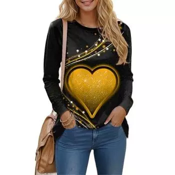 Женская футболка с цветочным принтом, желтая, красная, синяя, праздничная, выходного дня, 3D-печать, повседневные, с длинными рукавами, свободные футболки с круглым вырезом, женские топы S