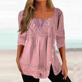 Женская футболка с декором на пуговицах, цветочная вышивка, плиссированная свободная подол, сплошной цвет, половина рукава, разделенный подол, женская летняя блузка, топ 2XL зелёный