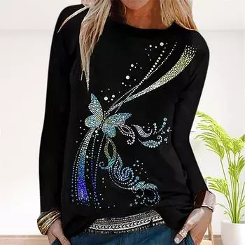 Женская футболка с длинным рукавом, цветочным красочным 3d принтом, женская летняя футболка с круглым вырезом для девочек, свитер для отдыха, вечерние 5XL