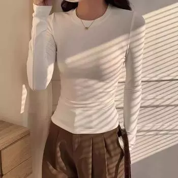 Женская футболка с длинным рукавом и эластичной основой на весну и осень One size чёрный