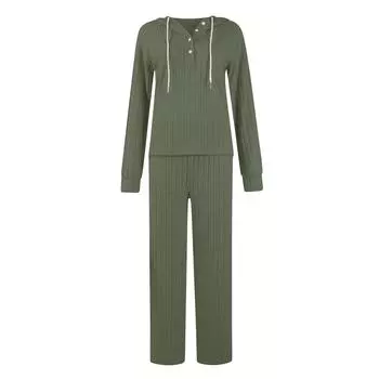 Женская футболка с длинным рукавом и капюшоном на пуговицах, повседневные модные брюки, комплект домашней одежды L армия зеленый