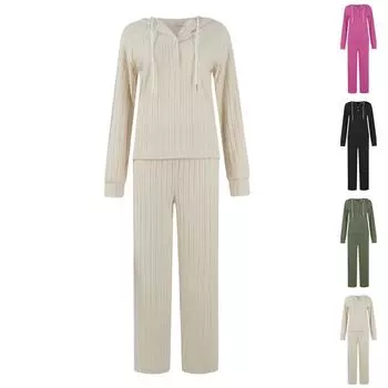 Женская футболка с длинным рукавом и капюшоном на пуговицах, повседневные модные брюки, комплект домашней одежды L армия зеленый