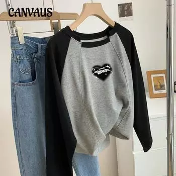 Женская футболка с длинным рукавом и контрастными плечами, женская свободная футболка на весну и осень M абрикосовый