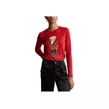 Женская футболка с длинным рукавом и круглым вырезом Polo Ralph Lauren с графикой плюшевого мишки, красная WMPOKNINCU20001-620 XS