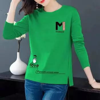 Женская футболка с длинным рукавом и круглым вырезом на весну и осень, удобная базовая, тонкая 4XL