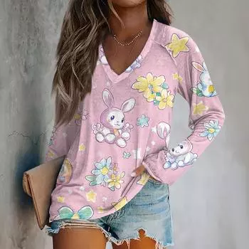 Женская футболка с длинным рукавом и принтом в виде пасхального принта M розовый