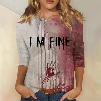 Женская футболка с длинным рукавом и принтом в стиле ужасов на Хэллоуин в стиле 3D Harajuku, графические кровавые узоры, круглый вырез, длинный рукав, футболка S