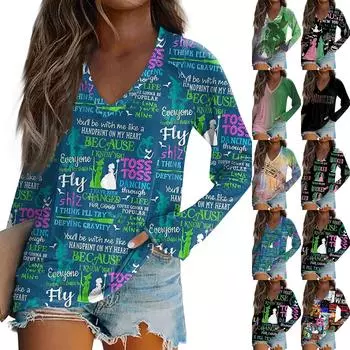 Женская футболка с длинным рукавом и принтом Bad Witch Casual Top L армия зеленый