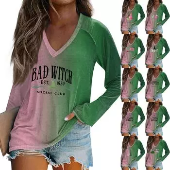 Женская футболка с длинным рукавом и принтом Bad Witch Casual Top L армия зеленый