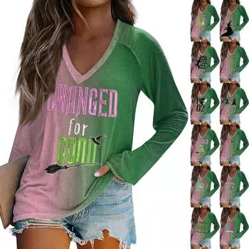 Женская футболка с длинным рукавом и принтом Bad Witch Casual Top L армия зеленый