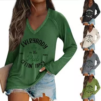 Женская футболка с длинным рукавом и принтом Bad Witch Casual Top L армия зеленый