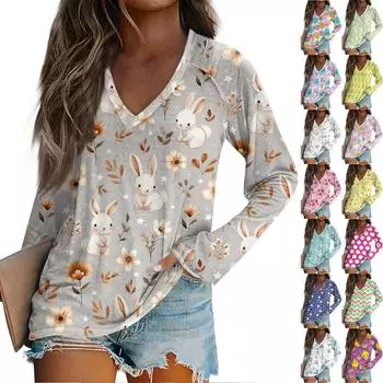 Женская футболка с длинным рукавом и принтом в виде пасхального принта XL