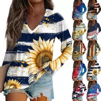 Женская футболка с длинным рукавом и принтом «День независимости» XXL хаки