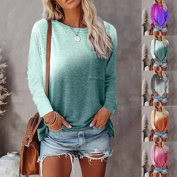 Женская футболка с длинным рукавом и пуловером Tie Dye, женская туника с градиентом, блузка, топы