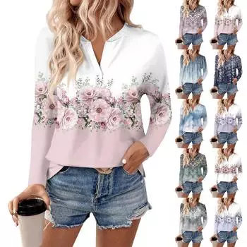 Женская футболка с длинным рукавом и V-образным вырезом, повседневные осенние топы L синий