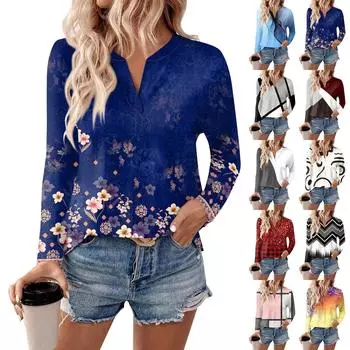 Женская футболка с длинным рукавом и V-образным вырезом, повседневные осенние топы L чёрный