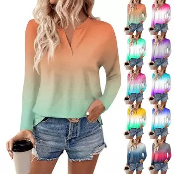 Женская футболка с длинным рукавом и V-образным вырезом, повседневные осенние топы L синий