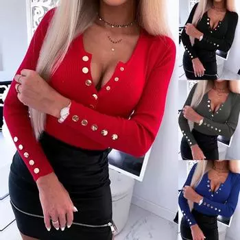 Женская футболка с длинным рукавом и v-образным вырезом, облегающая футболка, осенние топы S чёрный