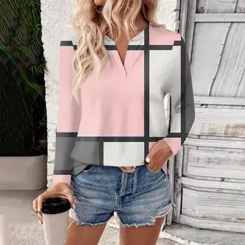 Женская футболка с длинным рукавом и V-образным вырезом, повседневные осенние топы XL розовый