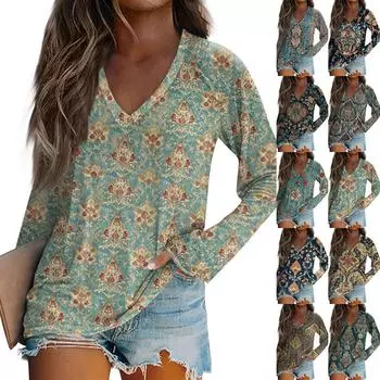 Женская футболка с длинным рукавом и винтажным принтом, повседневная футболка XXXL