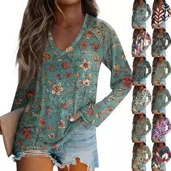 Женская футболка с длинным рукавом и винтажным принтом, повседневная футболка L