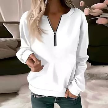 Женская футболка с длинным рукавом, модная, на молнии, облегающая, повседневная, однотонная, с верхом, футболка, пуловер, летний, осенний, с большим воротником, с боковыми пуговицами, длинный рукав XXXL белый