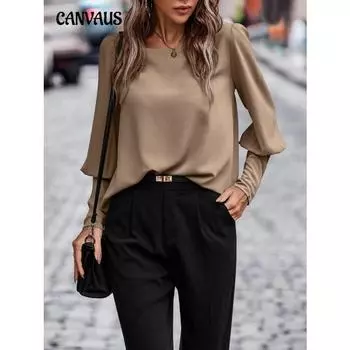 Женская футболка с длинным рукавом на пуговицах, однотонный повседневный топ S коричневый