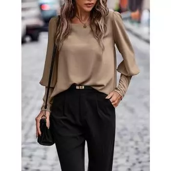 Женская футболка с длинным рукавом на пуговицах, однотонный повседневный топ S коричневый