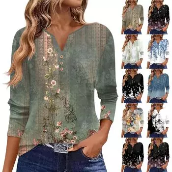 Женская футболка с длинным рукавом на пуговицах, повседневная, выходного дня, модная, базовая, с V-образным вырезом, обычная, с карманом XL чёрный