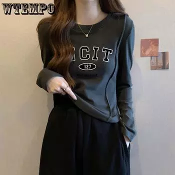 Женская футболка с длинным рукавом, нерегулярные облегающие студенческие повседневные короткие топы, летние базовые рубашки для девочек S