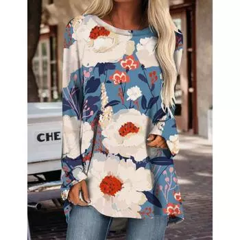 Женская футболка с длинным рукавом, новый топ с принтом, модная новая одежда на осень и зиму, свободная версия большого размера с длинным рукавом S