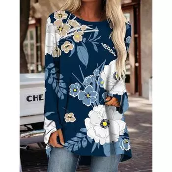 Женская футболка с длинным рукавом, новый топ с принтом, модная новая одежда на осень и зиму, свободная версия большого размера с длинным рукавом S