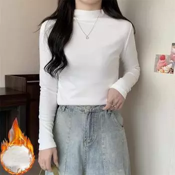 Женская футболка с длинным рукавом, осень-зима 2024, тонкая полуводолазка, повседневные футболки, женские пуловеры, футболки Y2k, утепленные топы XL