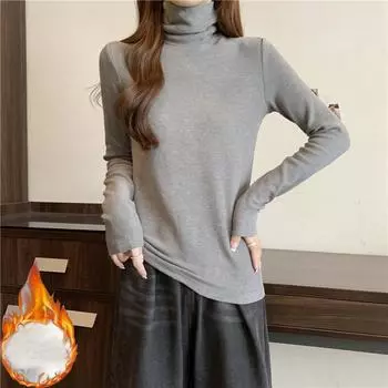 Женская футболка с длинным рукавом, осенне-зимняя, тонкая, с высоким воротом, повседневные футболки, женские свитера, футболки, одежда 2000 года, утолщенные топы S