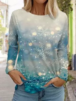Женская футболка с длинным рукавом, повседневная праздничная подарочная одежда, осенняя мода, узор со снежинками, семейные топы в стиле Харадзюку на Рождество S