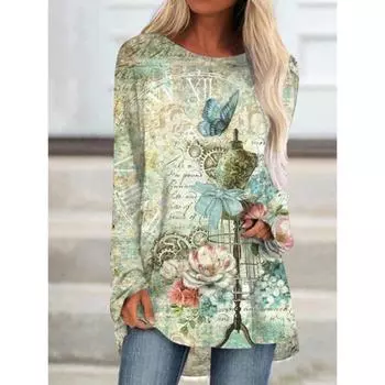 Женская футболка с длинным рукавом, уличная трендовая одежда, топ с круглым вырезом и принтом, свободная модная одежда 2023 года, женская футболка высокого качества S